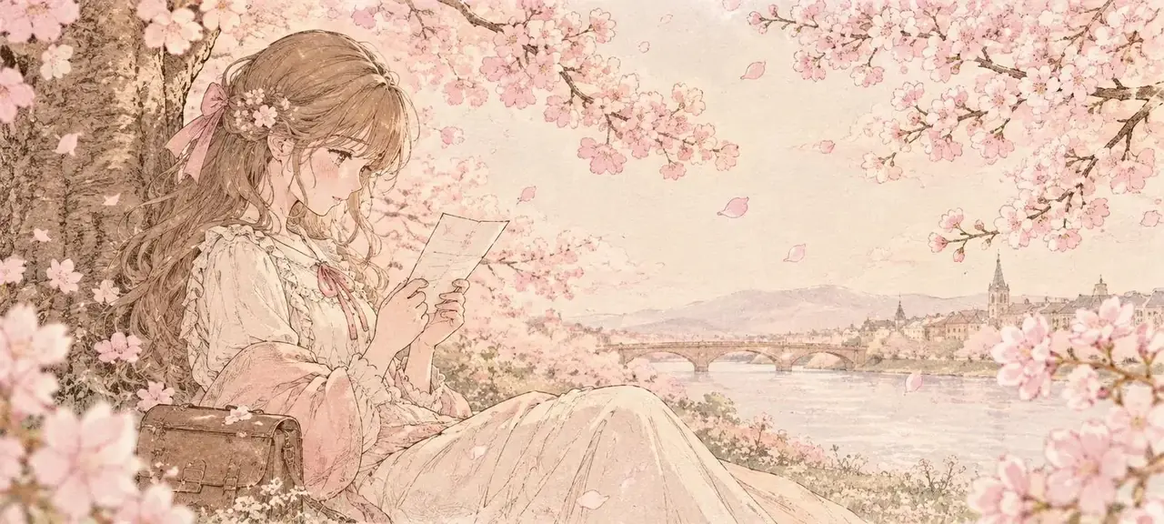 韩漫h推荐作品《樱花与信笺》主视觉插画